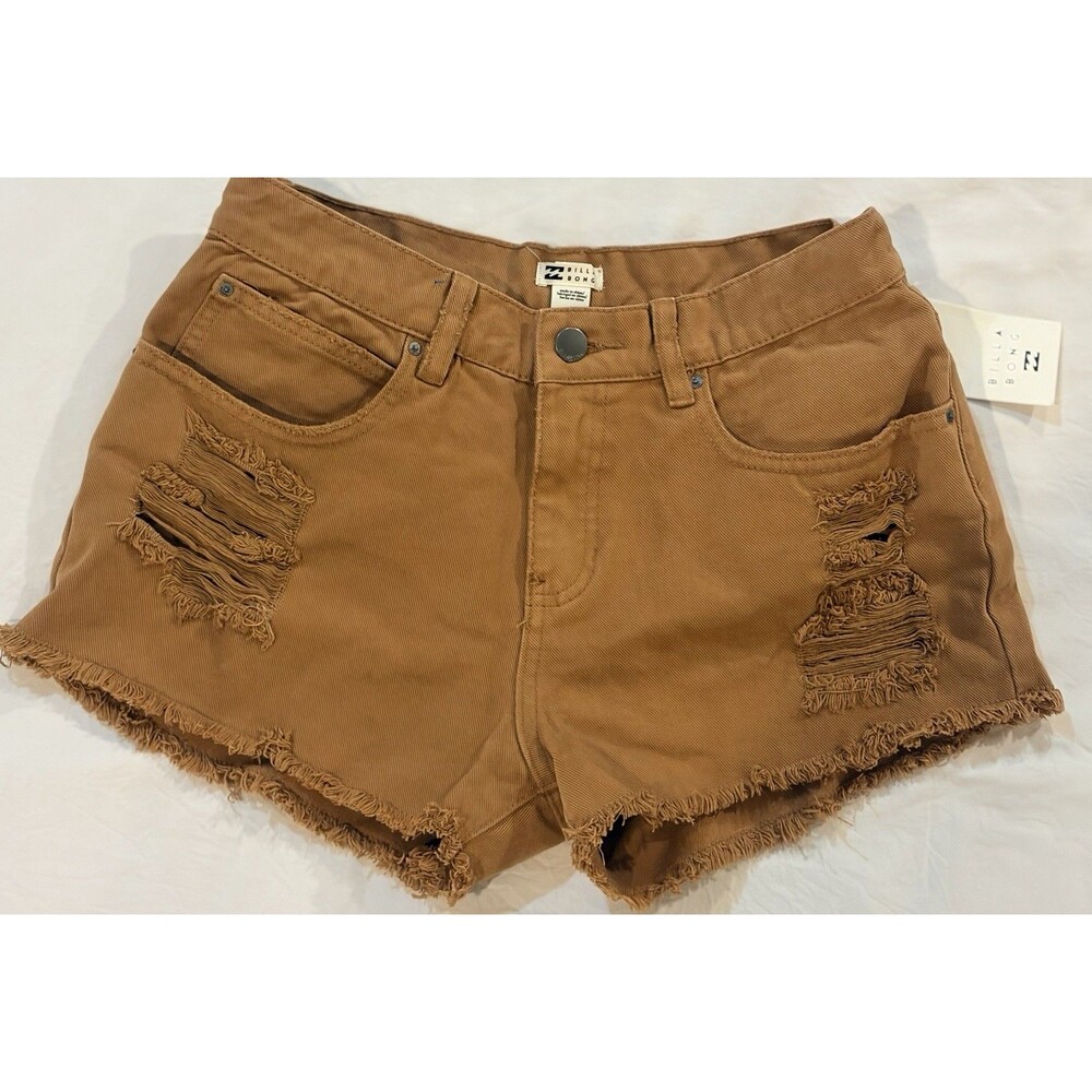 Billabong Drift Away Fray Distressed Denim Shorts Size 28 Brown Tan New NWT